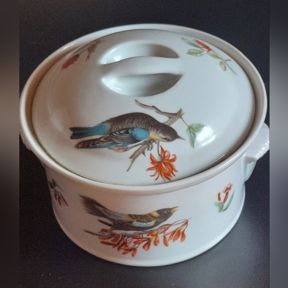 Louis Lourioux France covered casserole with bird motif